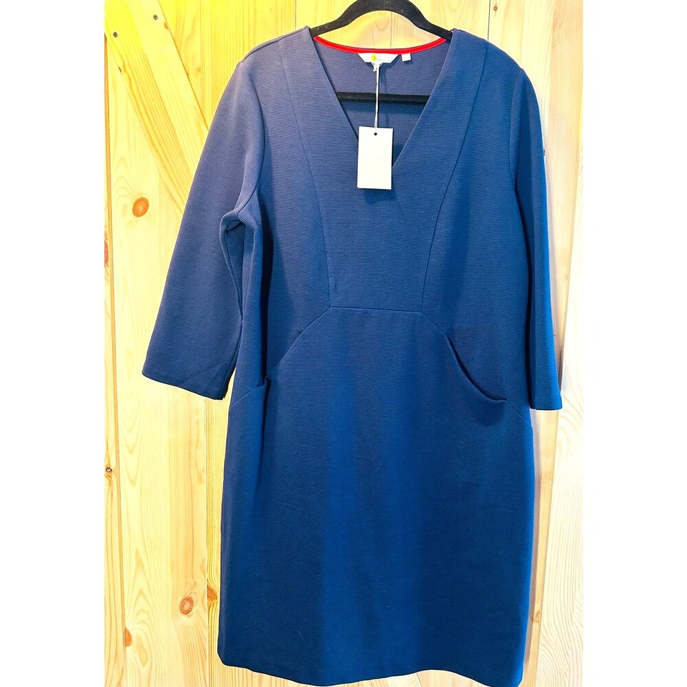 NWT Boden Bronte Ottoman Dress Navy Blue Ribbed Knit Sz US 14R Pockets J0235
